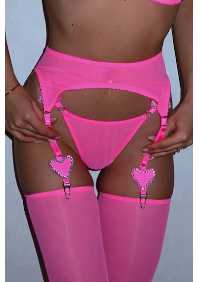 Anna Taşlı Kalpli Jartiyer - Neon-pembe Pembe