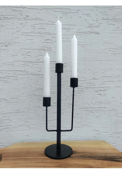 Lyla Rustik Candle Mumluk, 3 Mumlu Şamdan Siyah