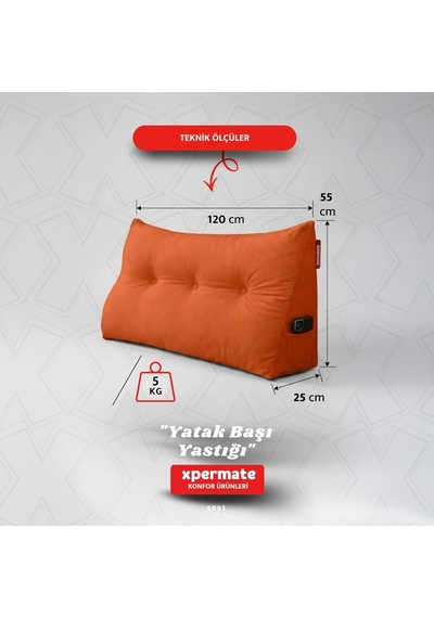 Yatak Başı Yastığı Sırt ve Bel Destek Yastığı 120 CM Yaslanma ve Dinlenme Yastığı Turuncu