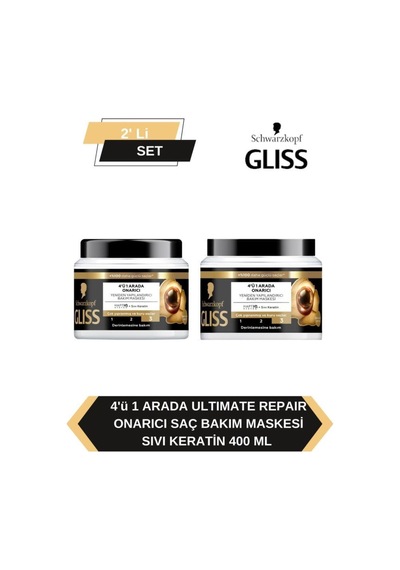 Gliss 4'ü 1 Arada Onarıcı & Yeniden Yapılandırıcı Saç Bakım Maskesi Ultimate Repair 2 x 400 ML