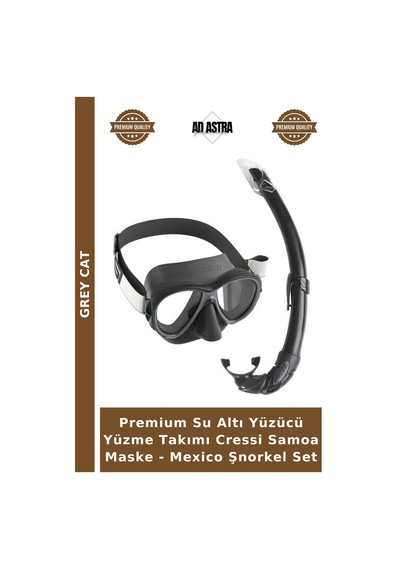 Premium Su Altı Yüzücü Yüzme Takımı Cressi Samoa Maske - Mexico Şnorkel Set Clear-Blue