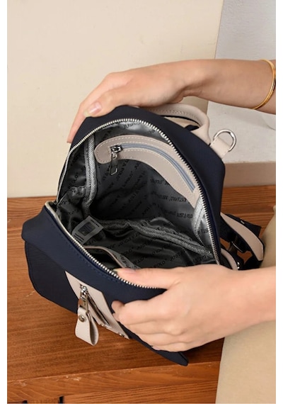 Just Polo Kadın Günlük Kullanıma Uygun Ayarlanabilir Askılı Lüks Sırt Çantası Shopper Lacivert - Taş