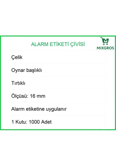 Alarm Etiketi Çivisi Metal Başlı 1000 Adet