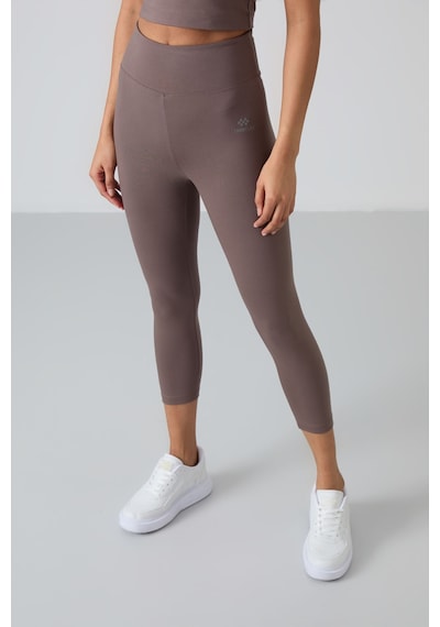Tommylife Kahverengi Yüksek Bel Kapri-crop Atlet Slim Fit Kadın Tayt Takım - 95284