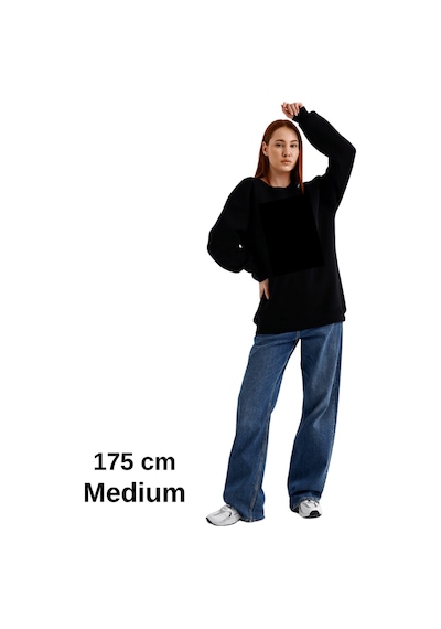 Pxm Oversize 3 Iplik Şardonlu Sweatshirt Düz Kadın Siyah Siyah