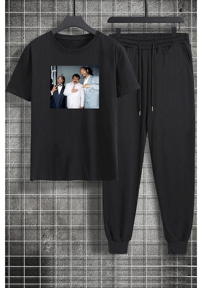 Uyguntarz Unisex Müslüm Baba Baskılı 2'li Eşofman Takımı Siyah