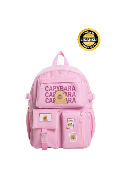 Capybara Orijinal Lisanslı Okul Çantası Sevimli Tasarım, Su Pembe