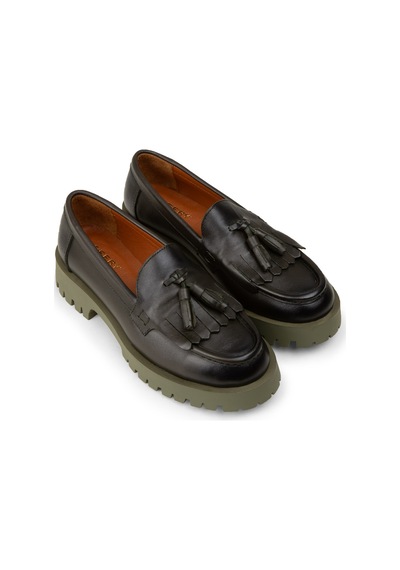 Deery Kadın Hakiki Deri Yeşil Püsküllü Loafer - 02033zyslc02