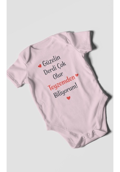 Morivokids Teyzeye Özel Kısa Kollu Bebek Body %100 Pamuk Bebe Pembe