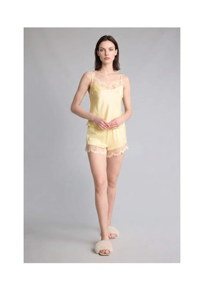 Defacto Regular Fıt Askılı Tül Detaylı 2li Saten Açık Sarı Pijama Takımı H0353ax26smyl83 Sarı-yl83