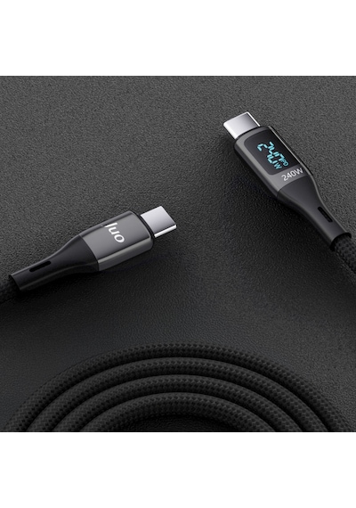 Juo 240W Dijital Led Ekranlı E-mark Çipli Pd 3.1 Usb Type-c To Type-c Hızlı Şarj ve Data Kablosu 1 Metre