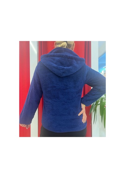 Rouge Basic Kapşonlu Yarım Fermuar Peluş Sweat Lacivert
