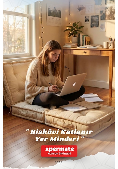Yer Minderi Katlanır Uzanma Minderi Bahçe Balkon Teras Oyun Odası Krem