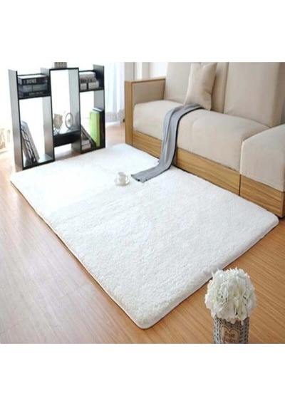 Raschel Carpet Beyaz Lüks Raschel Kaymaz Taban Peluş Halı Yolluk Beyaz