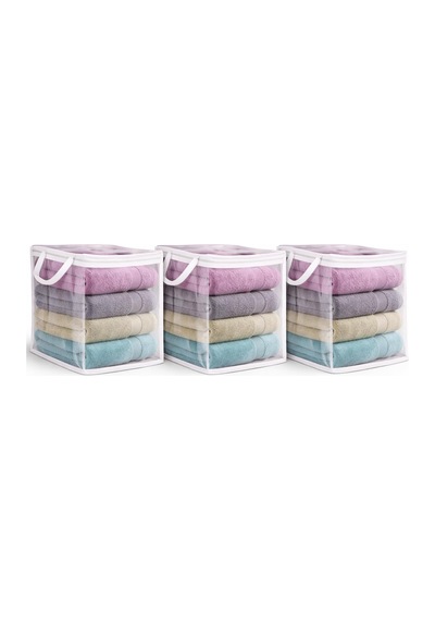 3 Adet Mini Şeffaf Hurç Havlu Giysi Iç Çamaşırı Düzenleyici Saklama Çantası 25x25cm 0