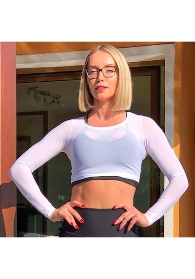 Lismina Uzun Kollu Tül Crop Spor Tişört - İçindeki Bra Dahil Değildir. Beyaz