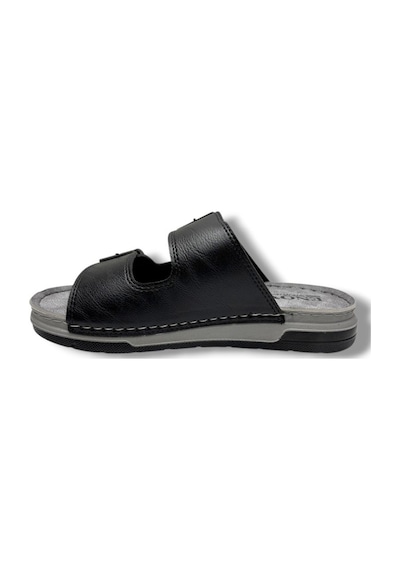 Enova M253-0202-26 Deri Anatomik Soft Çift Bant Erkek Terlik Siyah