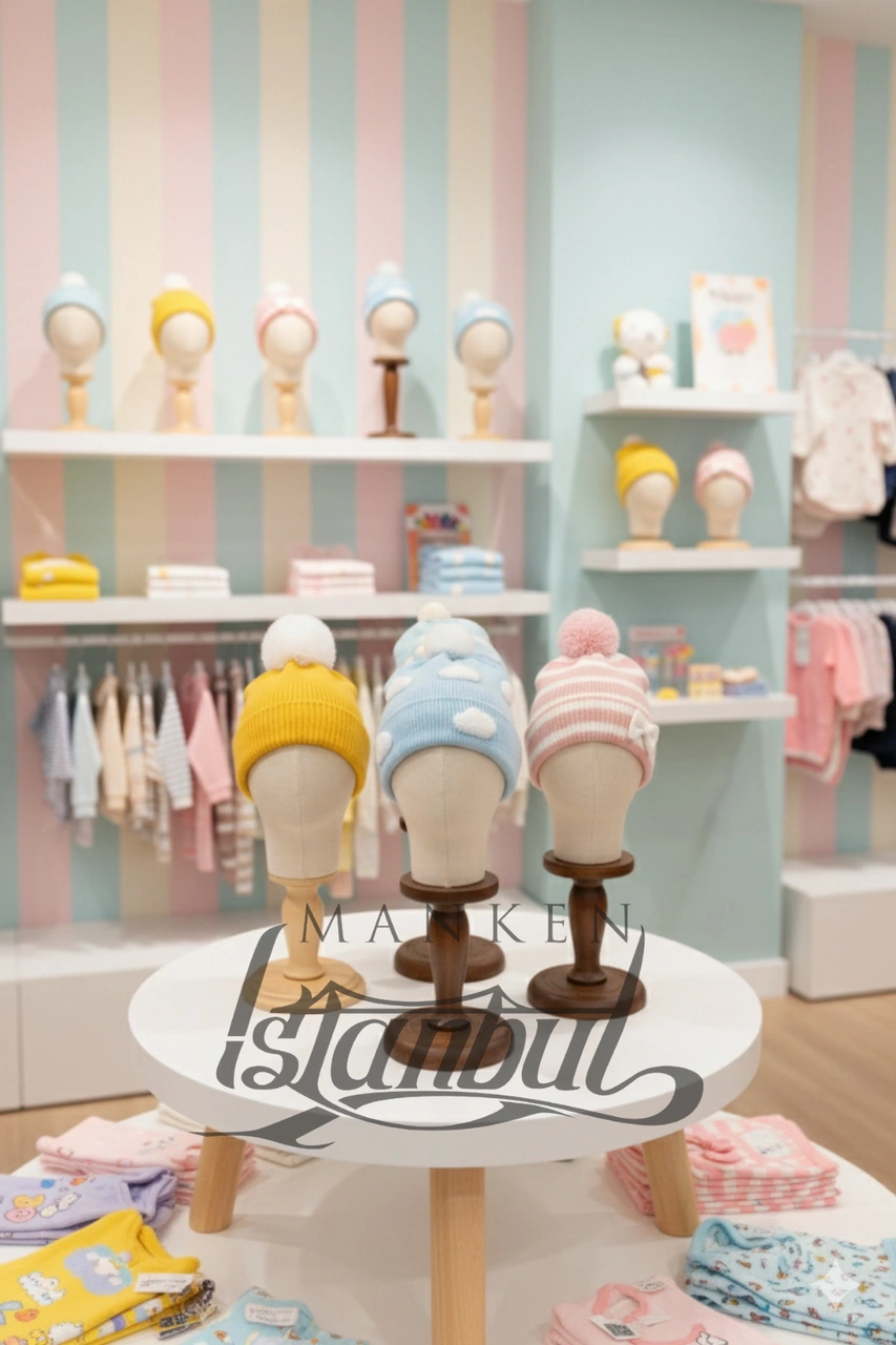 Bebek Kafa Mankeni Ahşap Standlı Şapka Bere Sergileme Mankeni 0-6 Ay 6-12 Ay Bebek  Standı