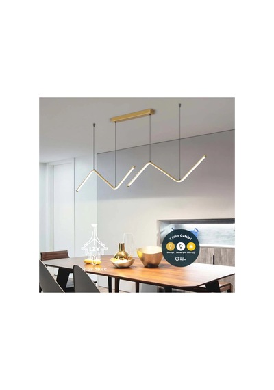 Modern Gold Dalgalı Wave Led Sarkıt Avize 3 Renkli - 90cm Masa Üstü Aydınlatma & Kumandalı Altın