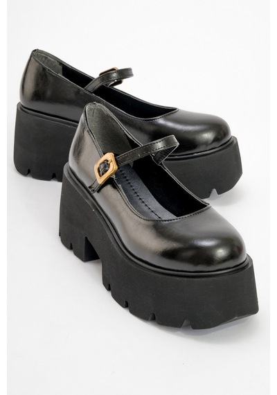 Luvishoes Luvi Shoes Linley Siyah Cilt Kadın Kalın Tabanlı Günlük Ayakkabı Siyah Cilt