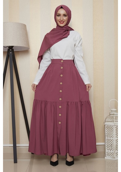 İbrahim Burak Etiler Collection Moda Çizgi Etek Gülkurusu