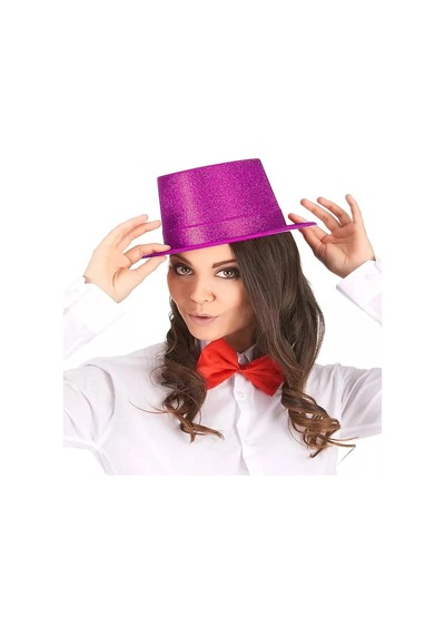 Hubrendy Cer Fuşya Simli Glitter Silindir Parti Şapkası