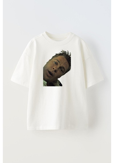 Thewert Unisex Brad Pitt Fight Club Tasarım Baskılı Pamuk Beyaz Oversize T-shirt