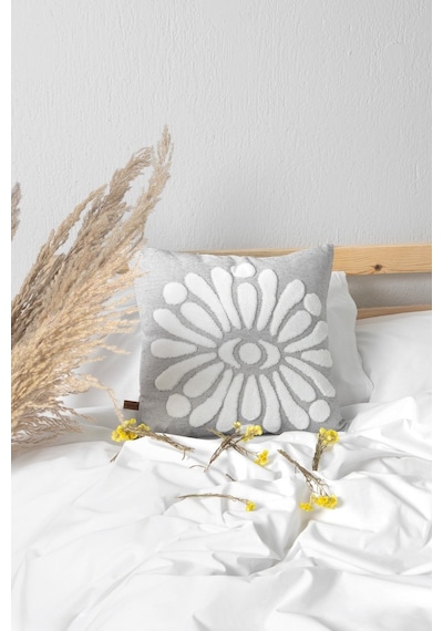 Bohem Özel Tasarım Punch Panç Desen Kare Dekoratif Kırlent Kılıfı 43x43 cm Boho Gri