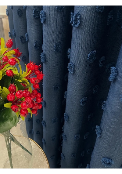 Brillant Carla Puffy Püsküllü Perde İstenilen Tüm Ölçülerde Lacivert Lacivert