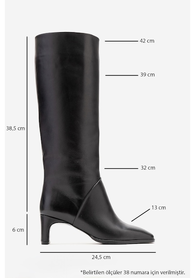 Luvishoes Taly Siyah Cilt Hakiki Deri Kadın Blok Topuklu Çizme Siyah