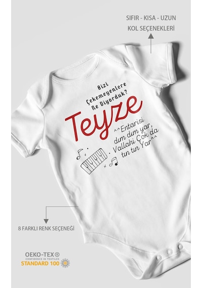 Bizi Çekemeyenlere Ne Diyorduk Teyze Baskılı Bebek Zıbını Çıtçıtlı Body %100 Pamuk Kısa Kol Beyaz