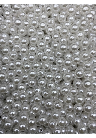 8mm Beyaz Renk Lüks / Lüx Kaplama Plastik Inci Boncuk ,takı Yapım Boncuğu 50gr, 200 Adet