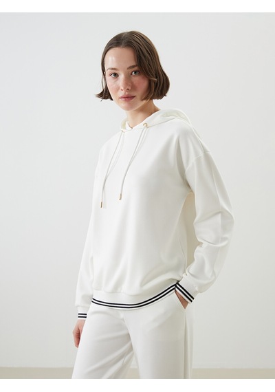 Lcwaıkıkı Classic Ekru Kapüşonlu Oversize Kadın Fitilli Tişört