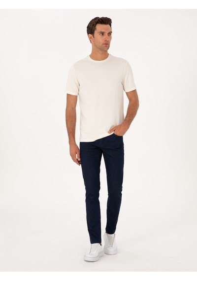 Ekru Regular Fit Baskılı Bisiklet Yaka T-shirt Bej