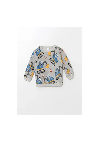 LC Waikiki Lcw Baby Bisiklet Yaka Uzun Kollu Baskılı Erkek Bebek Sweatshirt Gri