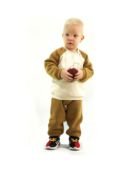 Kidaxi Nakış Fil Detaylı 3 İplik İkili Bebe Takımı Hardal