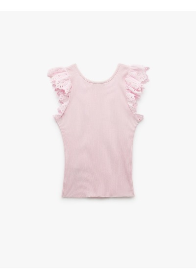 Koton Kolsuz Brodeli Fırfır Detaylı Triko Bluz Pembe 5sak30063ht Gül