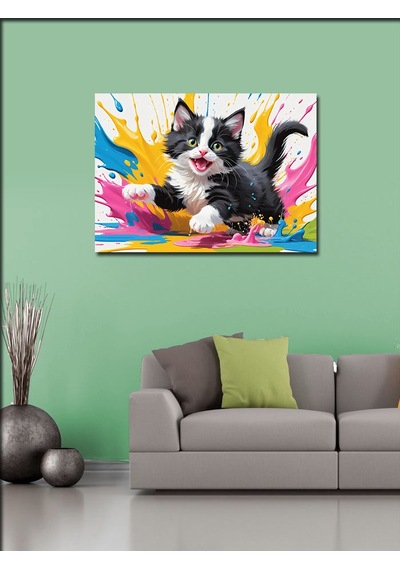 Kanvas Tablo Renkli Yaramaz Kedi