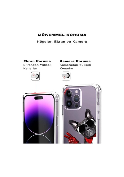 Samsung Galaxy A20 Uyumlu Köpek 2 Baskılı Şeffaf Köşe Korumalı Antişok Kılıf