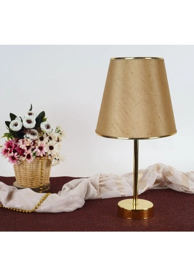 Gold Kumaş Kaplama Başlık Gold İnce Şık Metal Ayaklı Modern Abajur