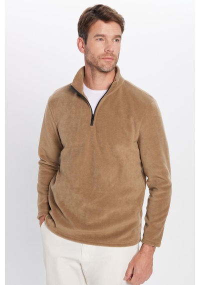 Tudors Unisex Standart Fit Anti-pilling Tüylenme Yapmayan Soğuk Geçirmez Haki Bato Yaka Polar Sweatshirt-30141 Haki