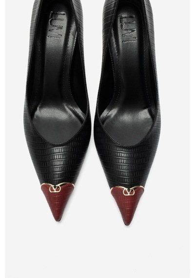 Luvi Shoes Jımena Siyah Kırmızı Desenli Sivri Burunlu Kadın İnce Topuklu Ayakkabı