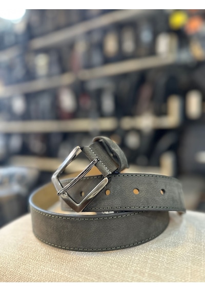 Trg Polo Gri Tek Dikiş Hakiki Deri Erkek Kemeri- 4 Cm