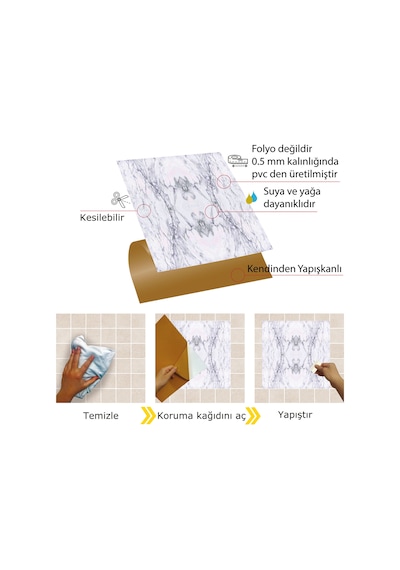 Tink Kendinden Yapışkanlı Mermer 13 Desenli Pvc Karo 30x30 Cm