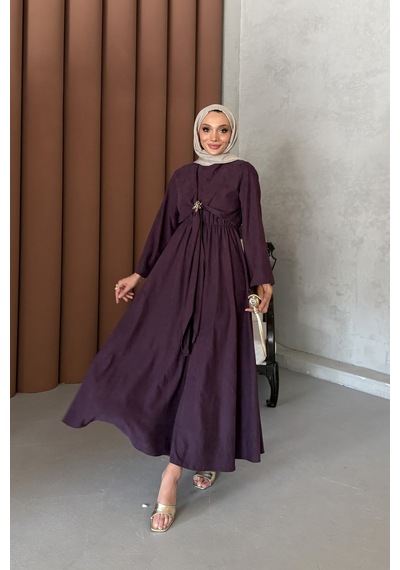 Riella Butik Pavera Tesettür Elbise Mürdüm