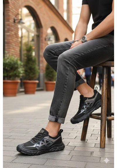 Pepita E097 Rahat Özel Tasarım Günlük Sneaker Erkek Spor Ayakkabı Siyah