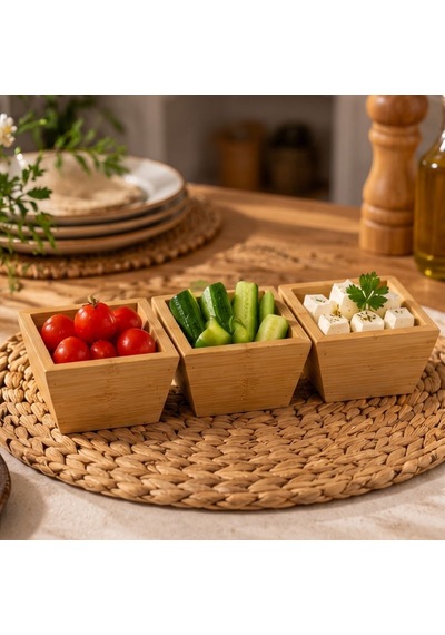 Bambu Kare Çerezlik - Üçlü Kahverengi