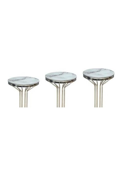 Zigon Brc Bufalo Model  Beyaz Mermer Temper cam Metal GÜMÜŞ Renk Kaplama Metal Ayak El Yapım