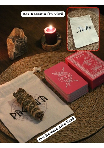 Pembe Cadı Tarot Destesi 78 Kart - Kişiye Özel İsim Baskılı Arındırma Kesesi - Demet Tütsü
