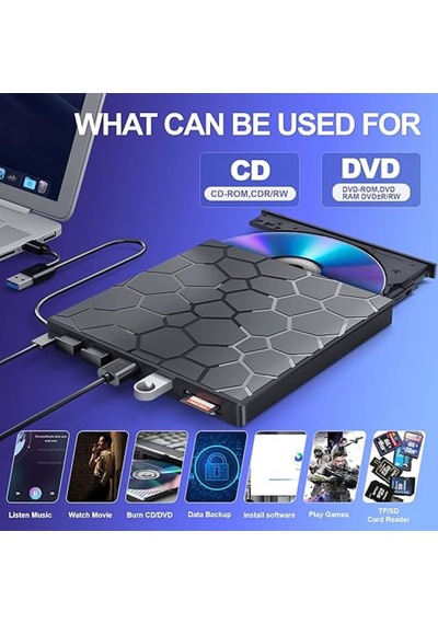 Monozone Harici Cd Dvd Yazıcı Okuyucu Usb 3.0 + Type-c 8 Si 1 Arada Çoklayıcı Hub Sd/tf Kart Destekli